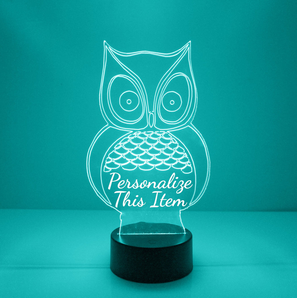 Owl Acrylic Aqua LED Night Light Lamp - Mirrormagicgifts.com