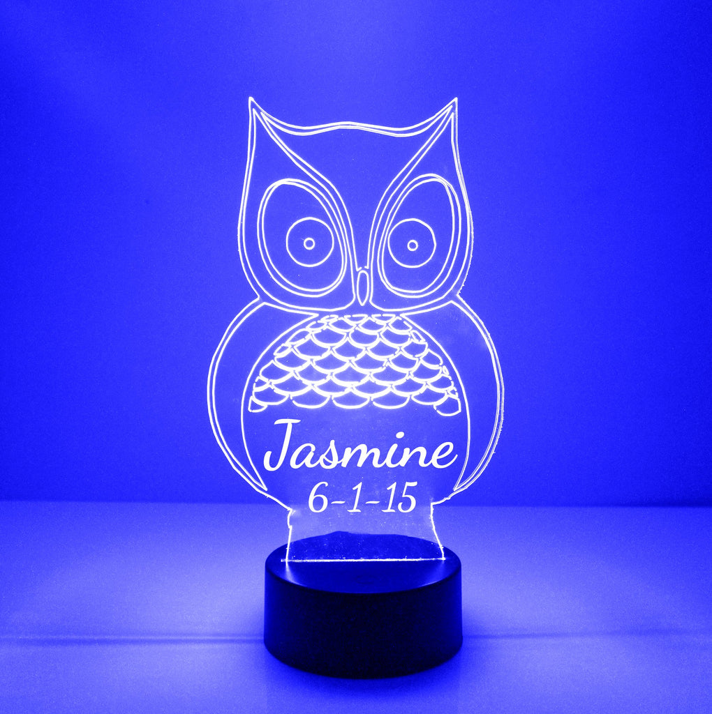 Owl Acrylic Blue LED Night Light Lamp - Mirrormagicgifts.com