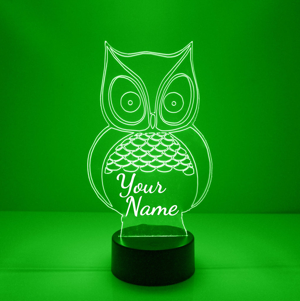 Owl Acrylic Green LED Night Light Lamp - Mirrormagicgifts.com