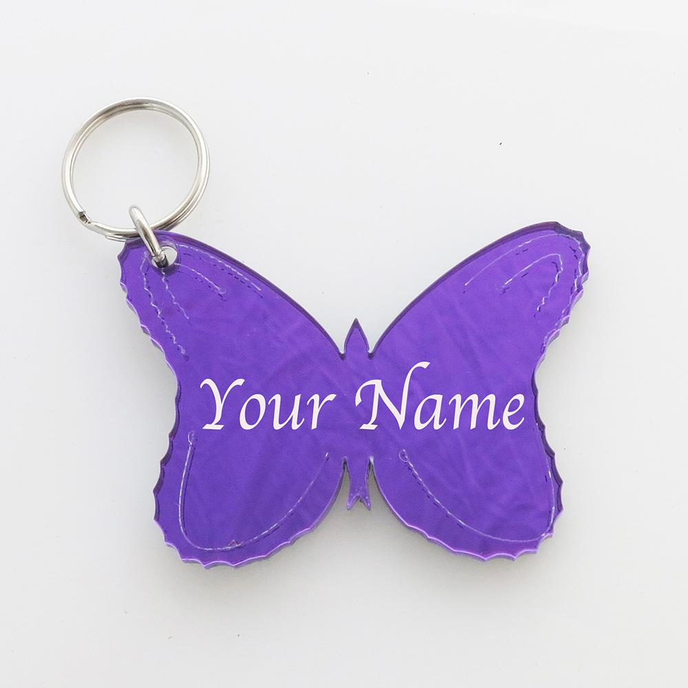 96 Wholesale Purple Butterfly Keychain With Jewel Accented Wings