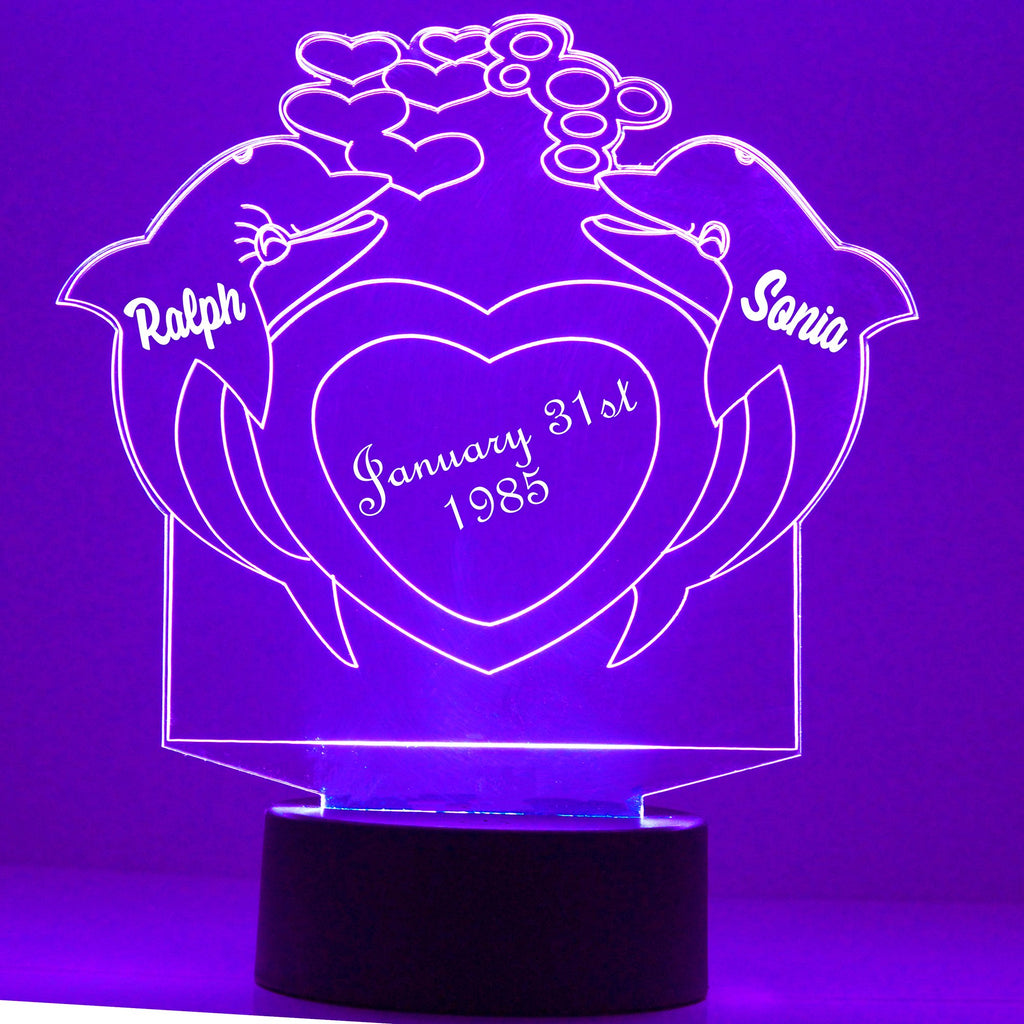 Double Dolphin Purple LED Night Light Lamp - Mirrormagicgifts.com