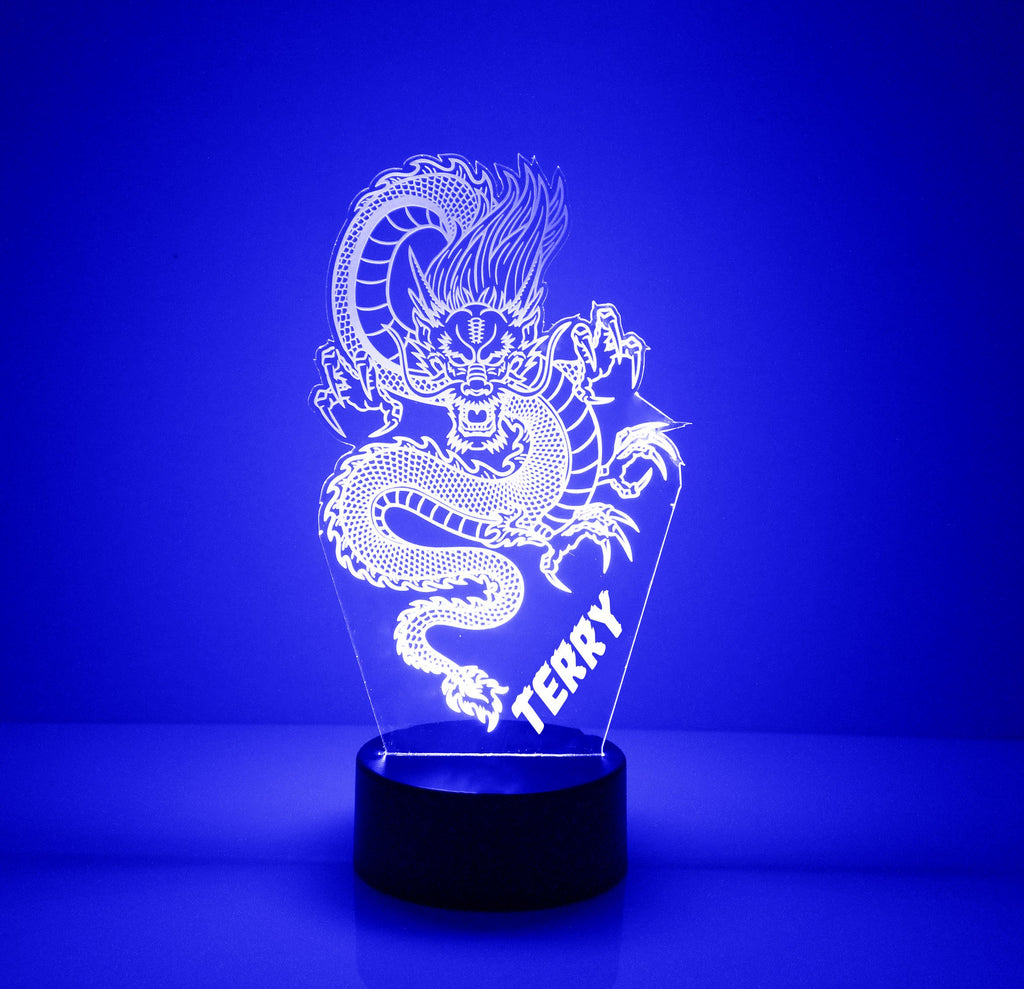 Custom Dragon Blue LED Night Light Lamp - Mirrormagicgifts.com