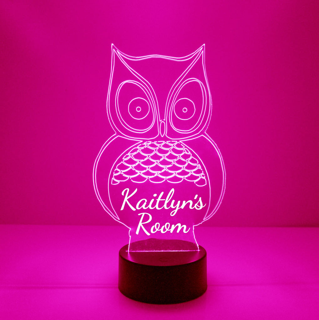Owl Acrylic Pink LED Night Light Lamp - Mirrormagicgifts.com