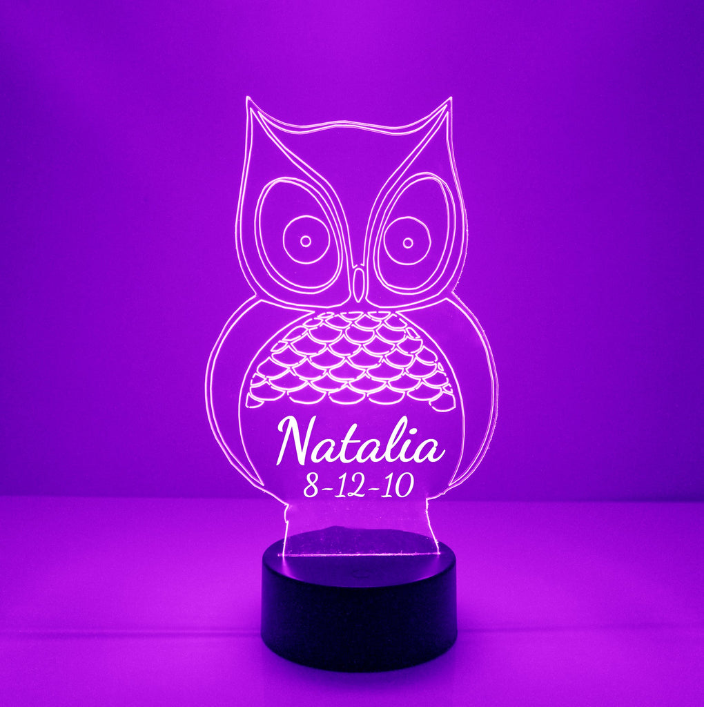 Owl Purple Acrylic LED Night Light Lamp - Mirrormagicgifts.com