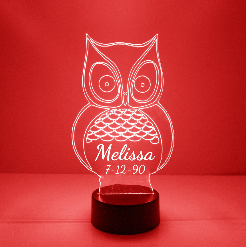 Owl Red Acrylic LED Night Light Lamp - Mirrormagicgifts.com