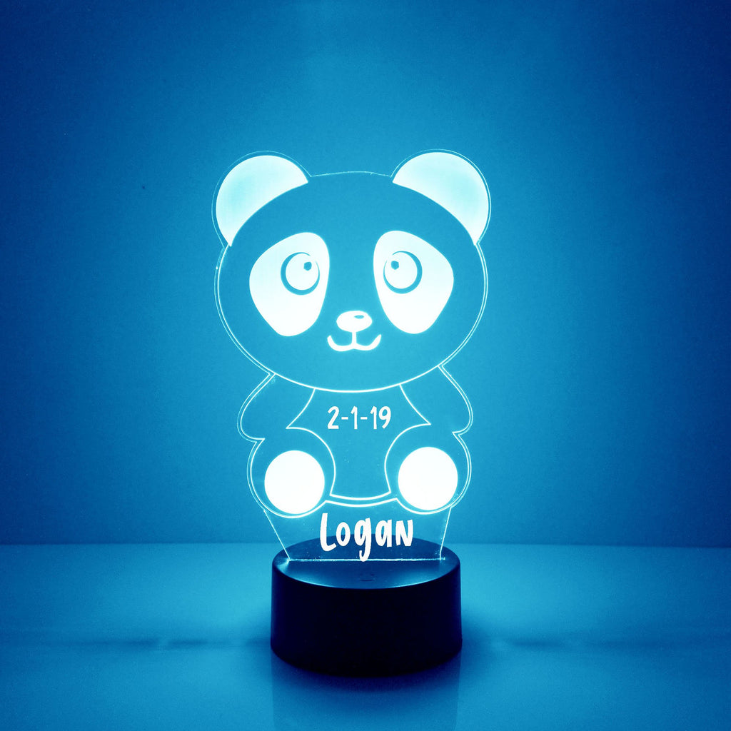 Custom Panda Bear Lite Blue LED Night Light Lamp - Mirrormagicgifts.com