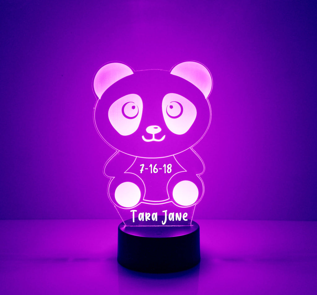 Custom Panda Bear Purple LED Night Light Lamp - Mirrormagicgifts.com