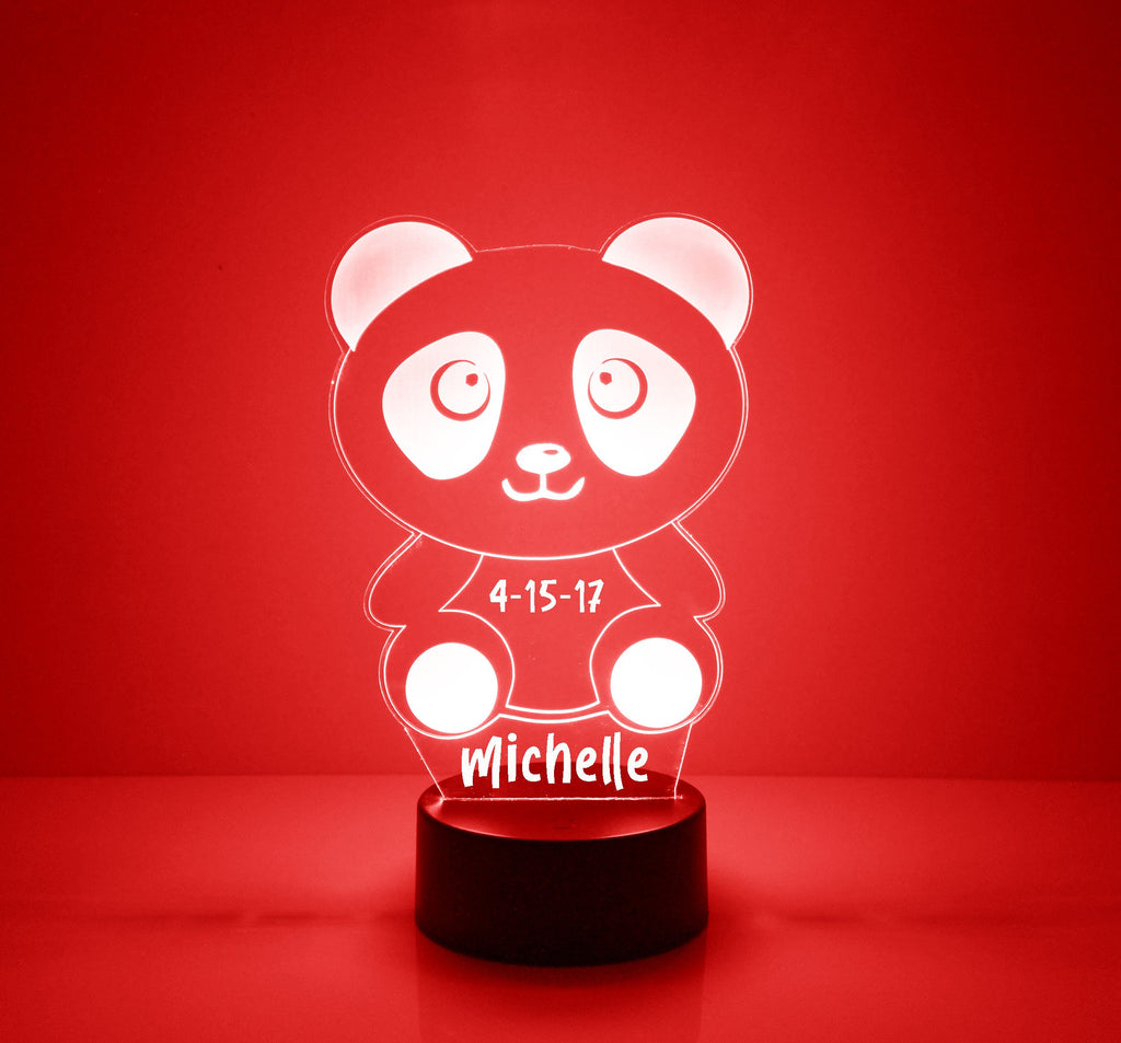 Custom Panda Bear Red LED Night Light Lamp - Mirrormagicgifts.com