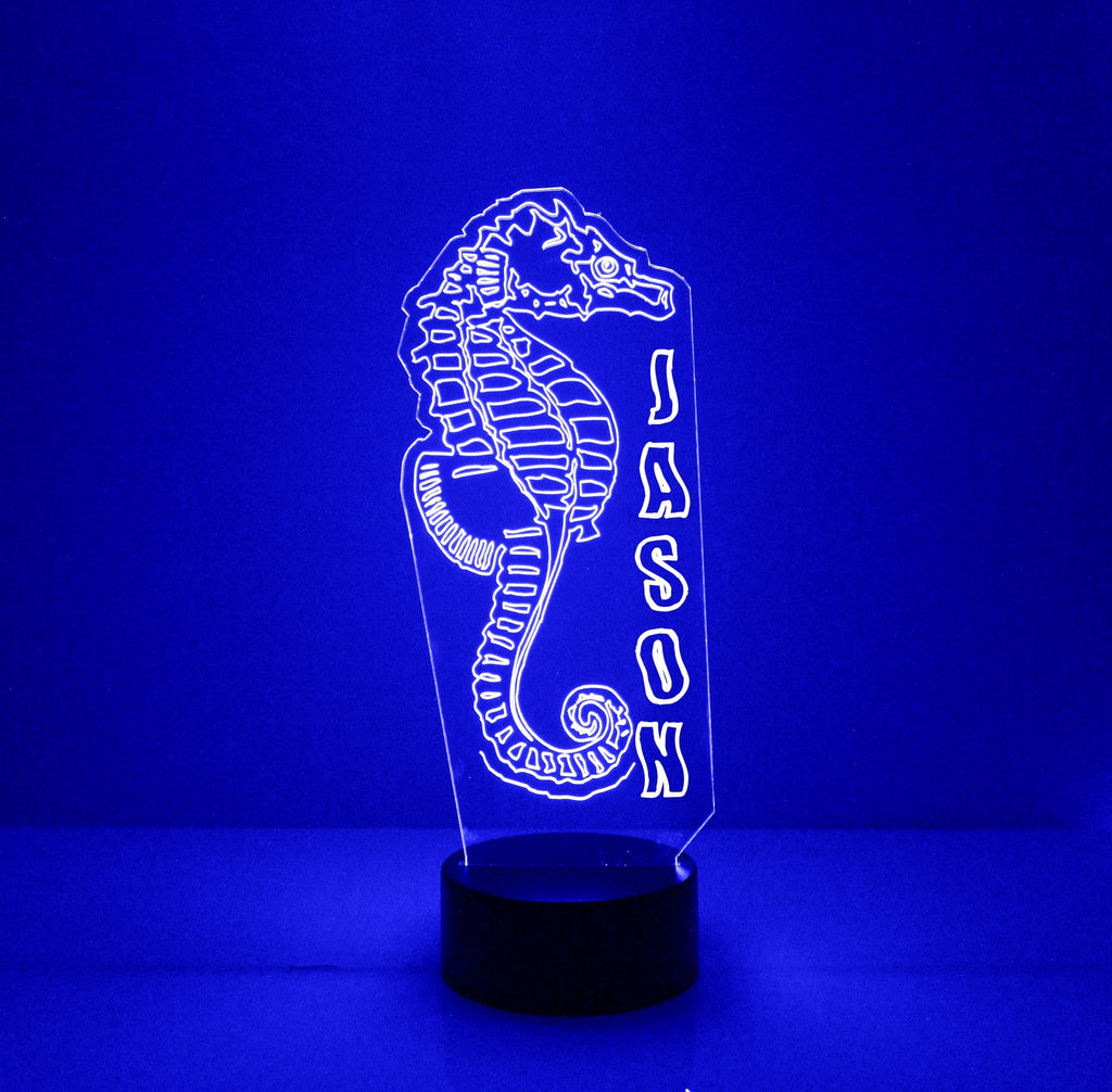 Seahorse Blue Acrylic LED Night Light Lamp - Mirrormagicgifts.com