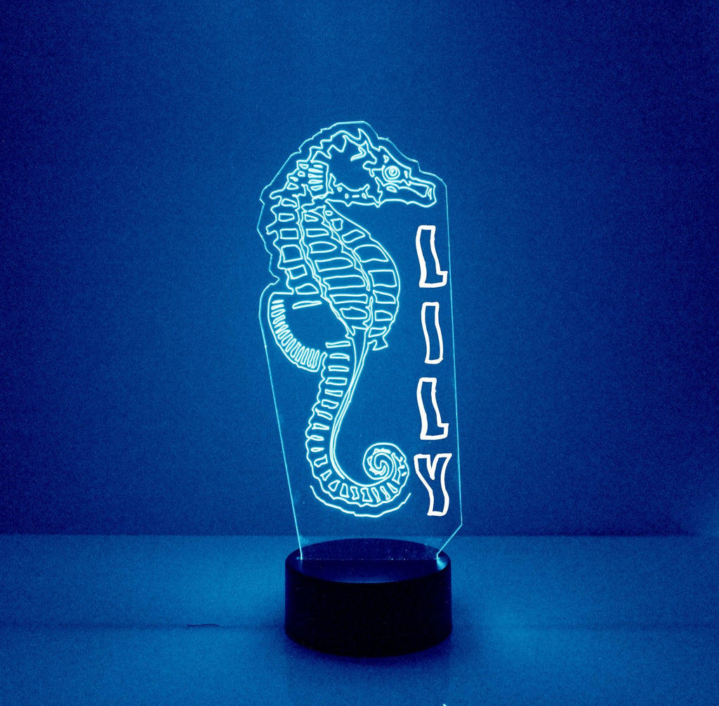 Seahorse Light Blue Acrylic LED Night Light Lamp - Mirrormagicgifts.com