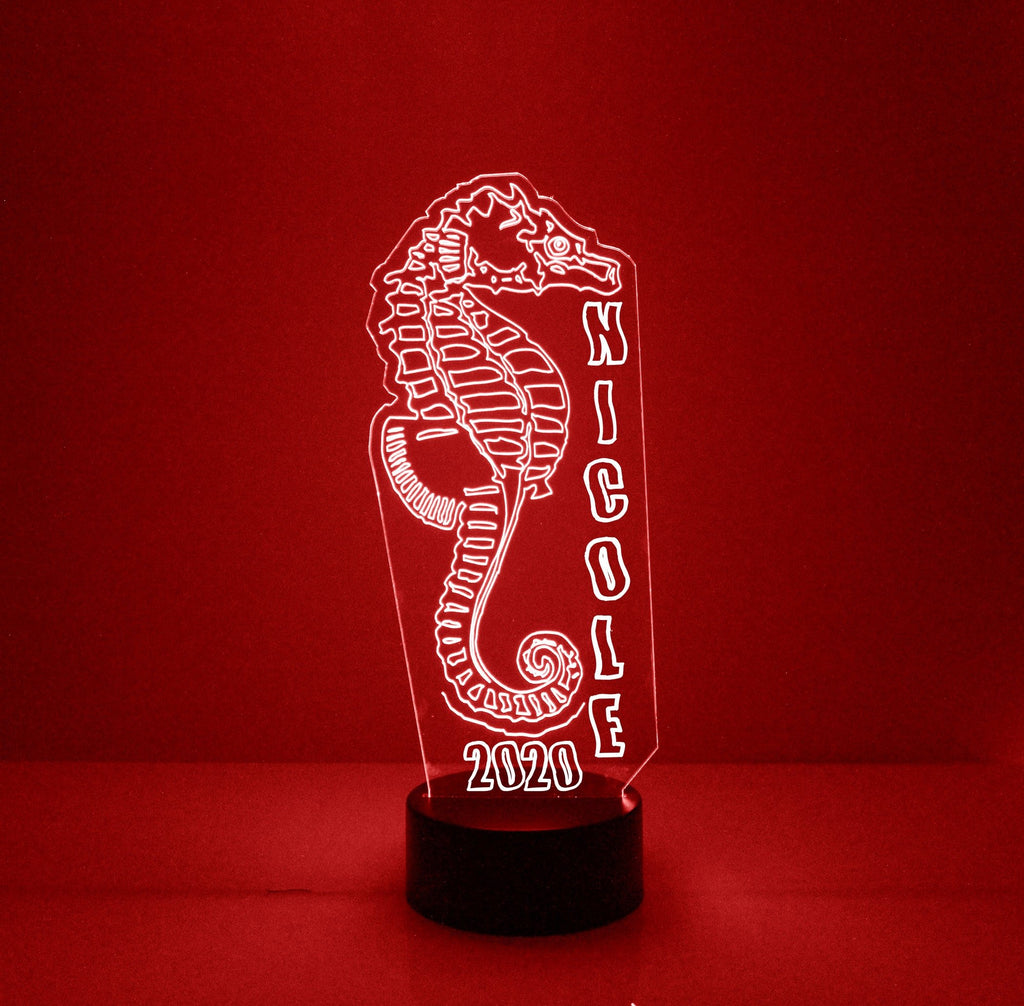 Seahorse Red Acrylic LED Night Light Lamp - Mirrormagicgifts.com
