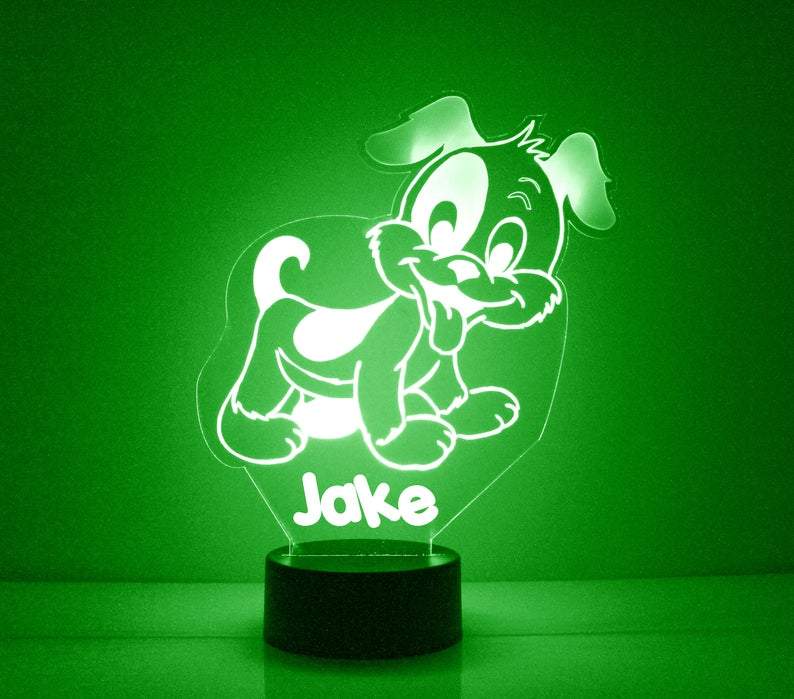 Cute Puppy Green LED Night Light Lamp - Mirrormagicgifts.com