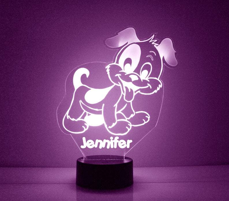 Cute Puppy Purple LED Night Light Lamp - Mirrormagicgifts.com