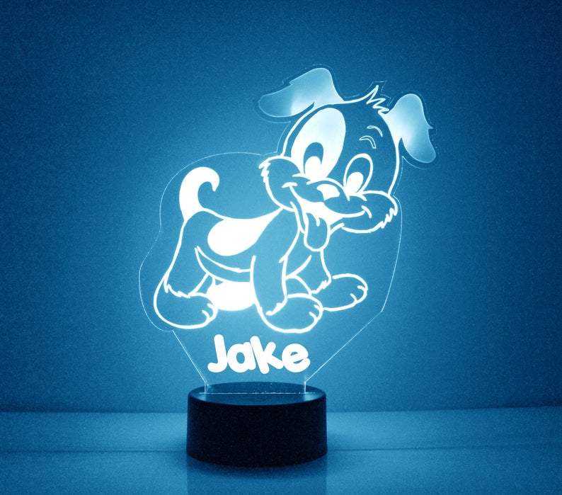 Cute Puppy Lite Blue LED Night Light Lamp - Mirrormagicgifts.com